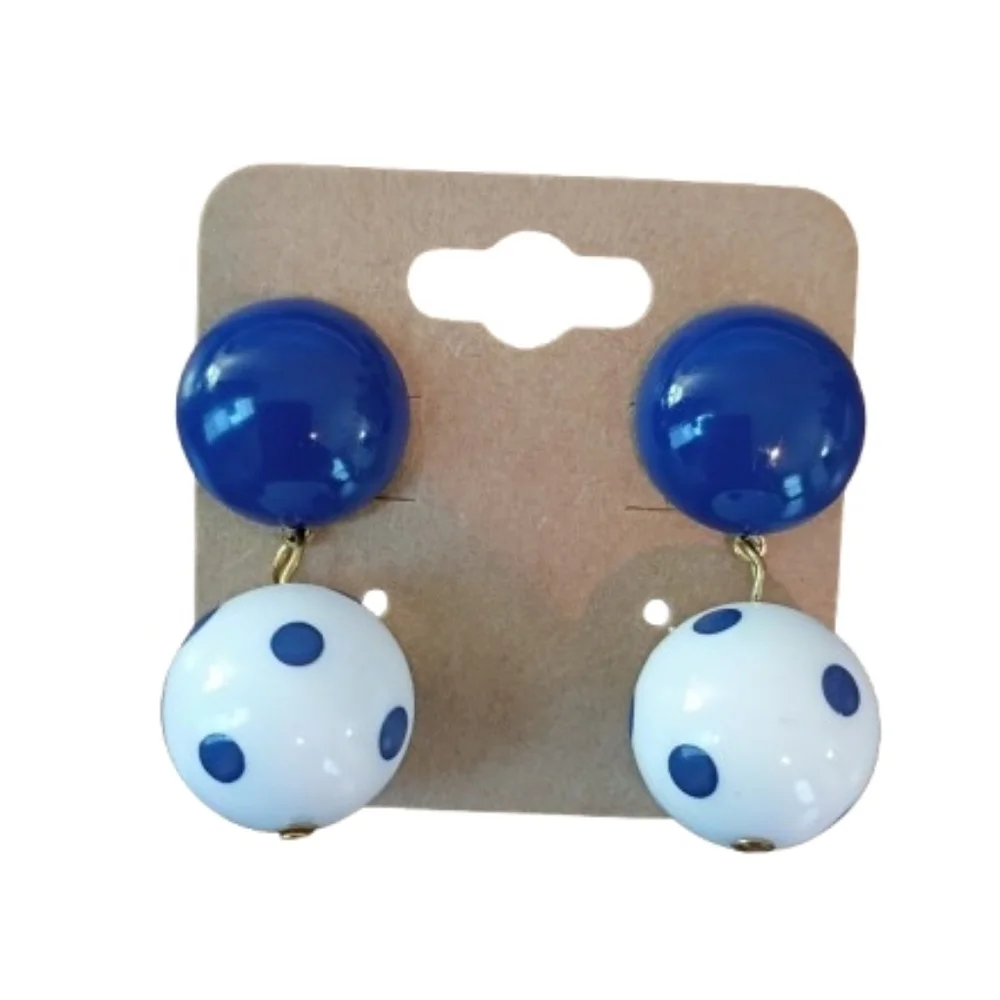 Fashion Jewelry Blue and White Polka Dot Drop Earrings